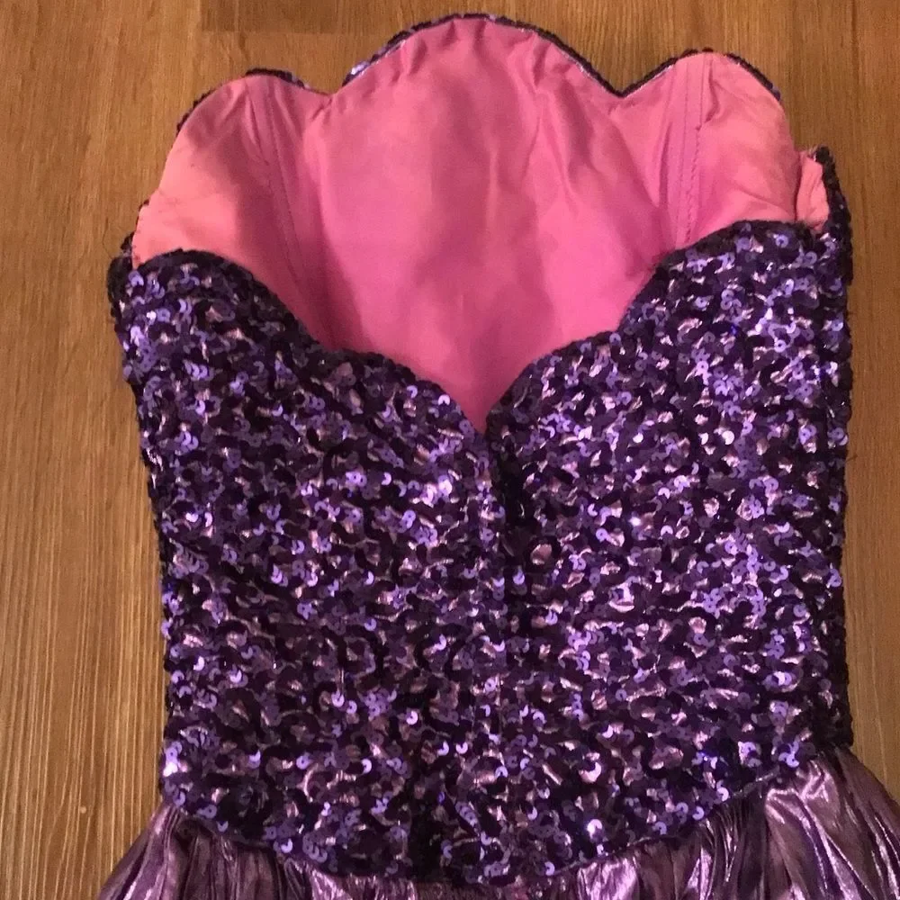 Vintage 1980s Mike Benet Beaded Sequin Taffeta Metallic Prom Formal Dress